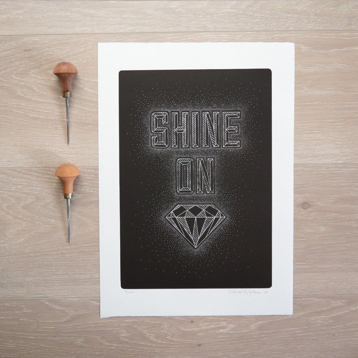 Shine On linocut print